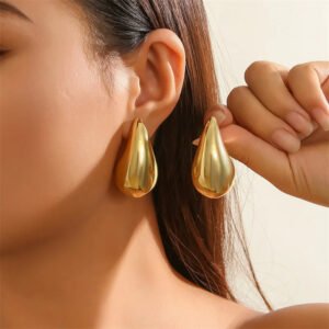 Trendy Chunky Gold Waterdrop Earrings – Glossy Statement Jewelry