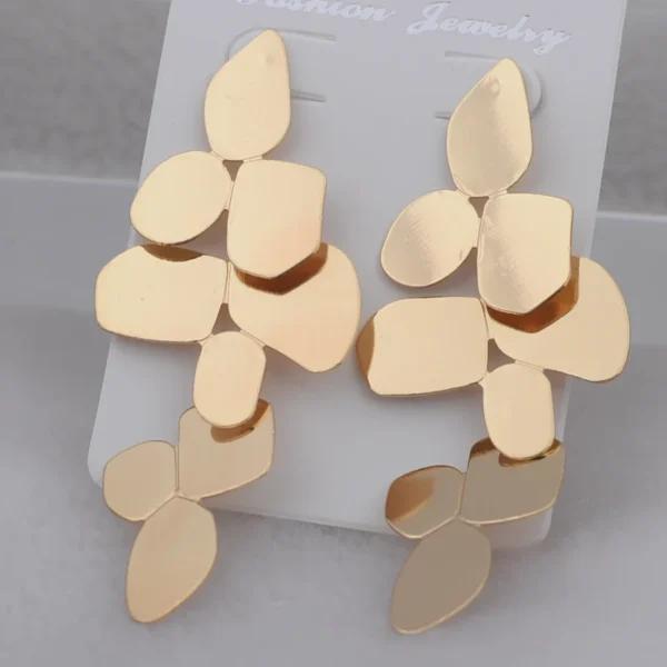 Irregular Geometry Leaf Long Dangle Earrings