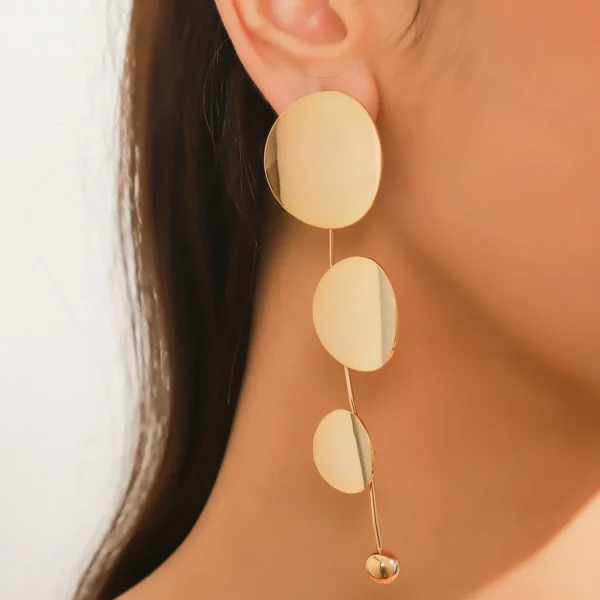 Glossy Metal Three Disc Earrings – High-End Versatile Fashion Jewelry
