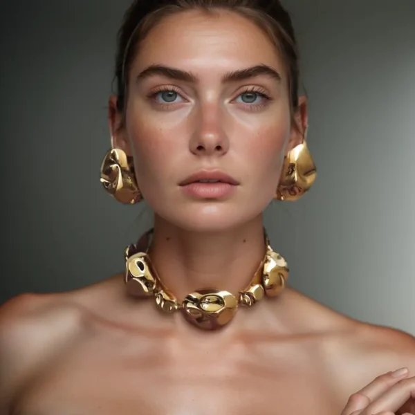 Sculptural Gold Jewelry Set – Statement Necklace & Earrings