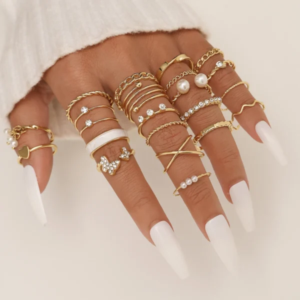 Set of 21 Stylish and Elegant Rings - Trendy Accessories